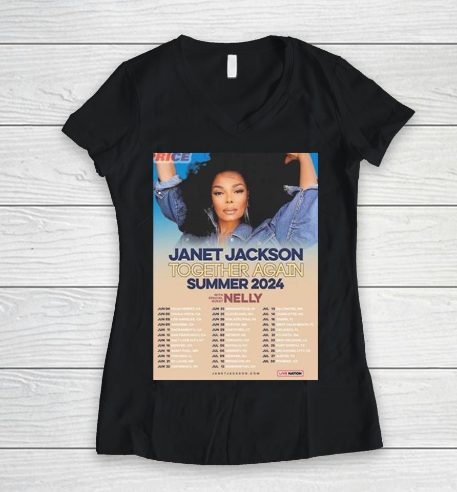 Janet Jackson Together Again Summer Dates Tour 2024 Women V-Neck T-Shirt