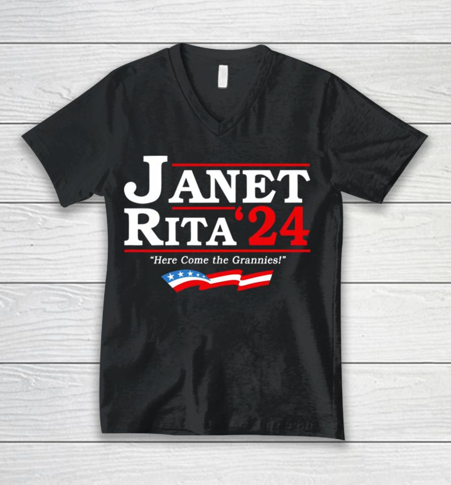 Janet Rita 24 Here Come The Grannies Unisex V-Neck T-Shirt