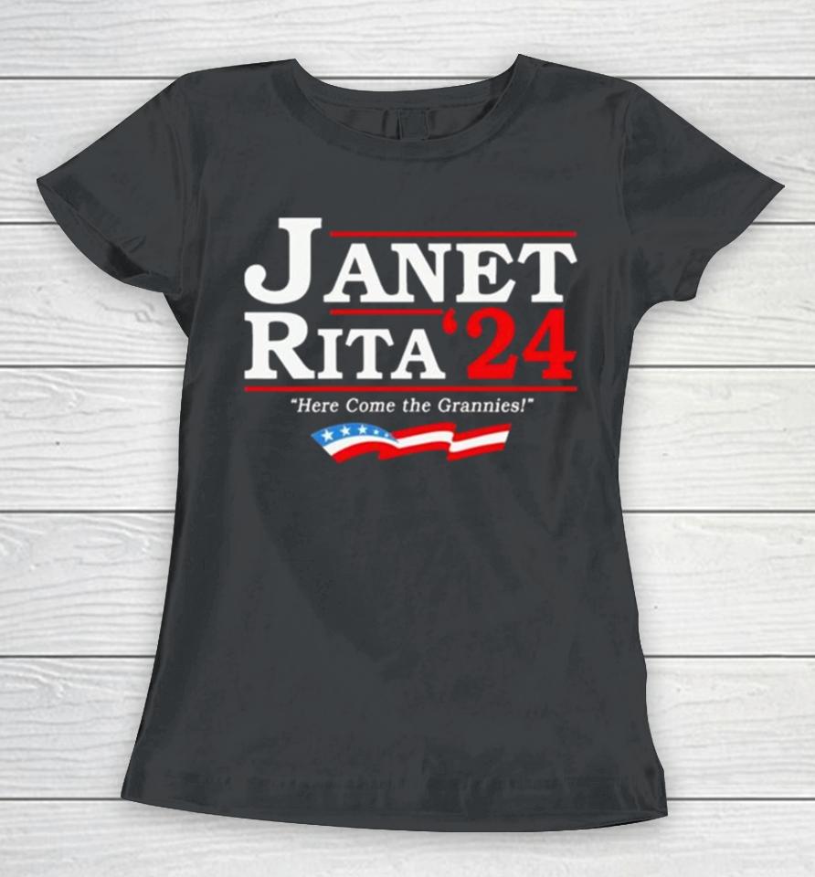 Janet Rita 24 Here Come The Grannies Usa Flag Women T-Shirt