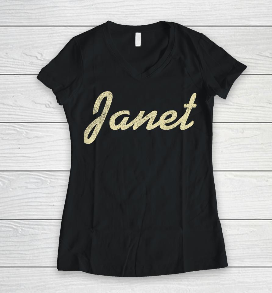 Janet Vintage Retro Women V-Neck T-Shirt
