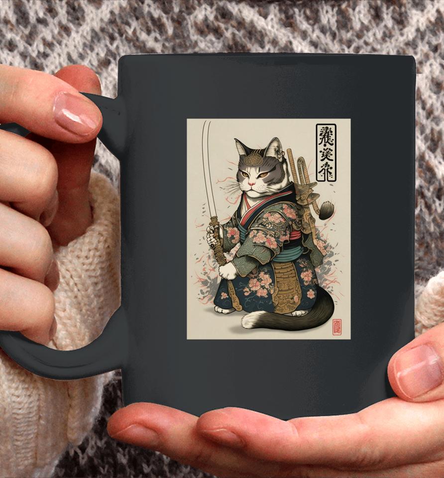Japanese Art Cat Ninja Ukiyo-E Anime Style Samurai Cat Coffee Mug