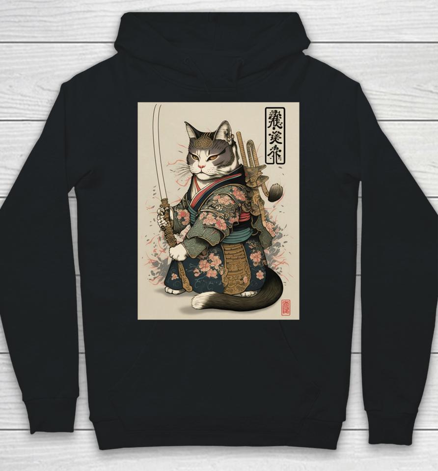 Japanese Art Cat Ninja Ukiyo-E Anime Style Samurai Cat Hoodie