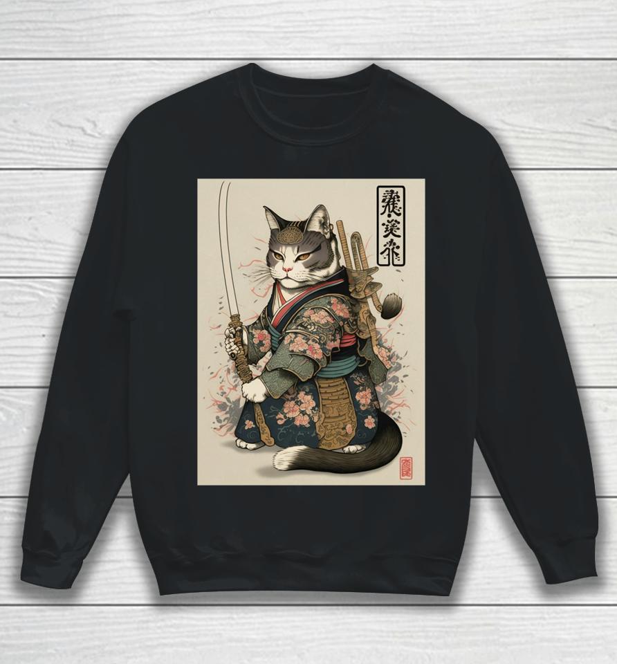 Japanese Art Cat Ninja Ukiyo-E Anime Style Samurai Cat Sweatshirt