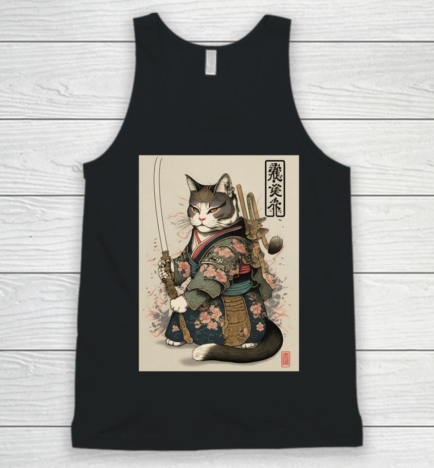 Japanese Art Cat Ninja Ukiyo-E Anime Style Samurai Cat Unisex Tank Top