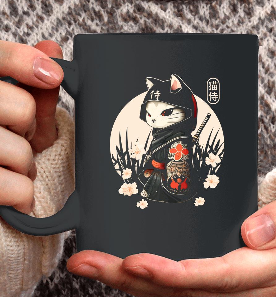 Japanese Samurai Cat Tattoo, Kawaii Ninja Cat Coffee Mug