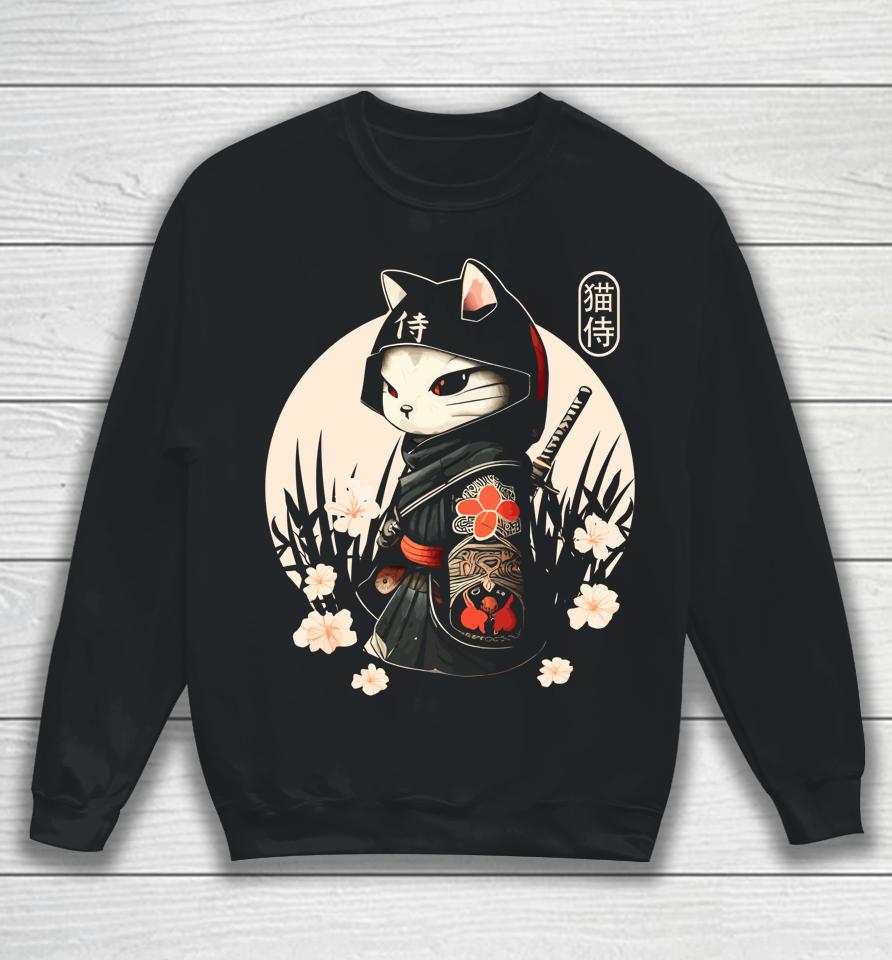 Japanese Samurai Cat Tattoo, Kawaii Ninja Cat Sweatshirt