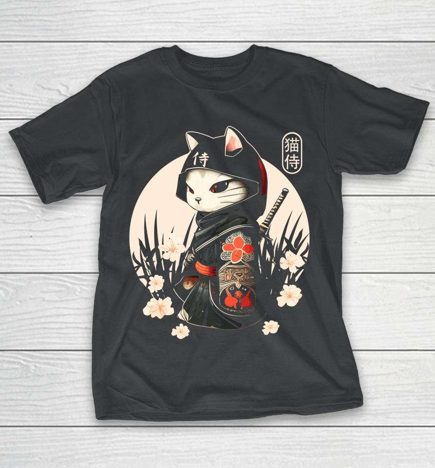 Japanese Samurai Cat Tattoo, Kawaii Ninja Cat T-Shirt
