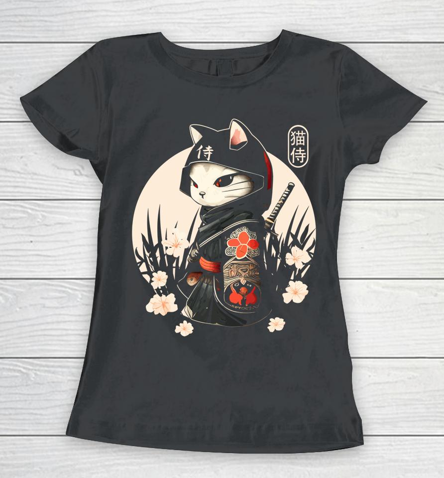 Japanese Samurai Cat Tattoo, Kawaii Ninja Cat Women T-Shirt