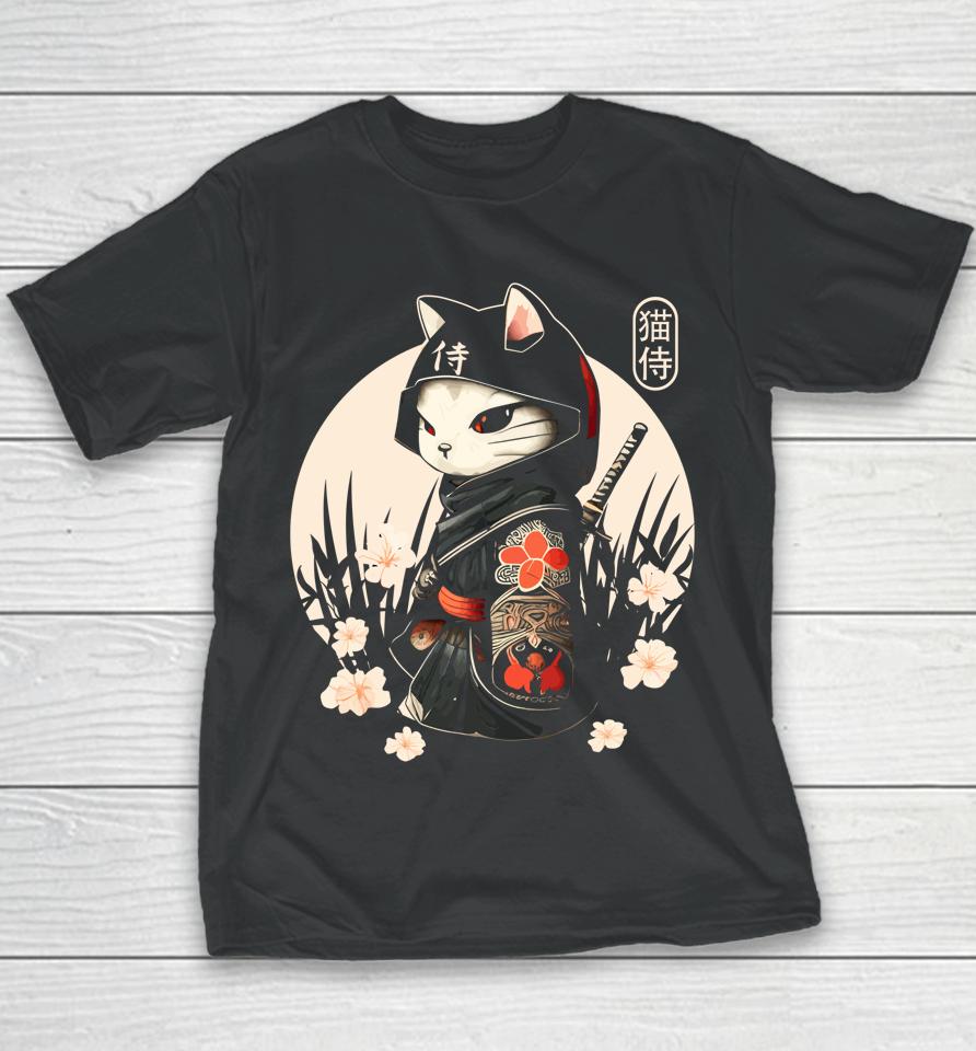 Japanese Samurai Cat Tattoo, Kawaii Ninja Cat Youth T-Shirt