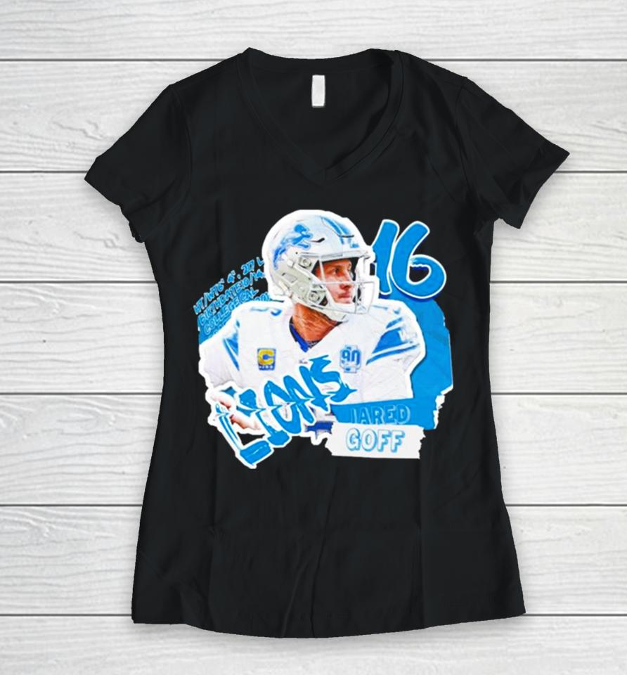 Jared Goff Football Paper Detroit Lions Women V-Neck T-Shirt