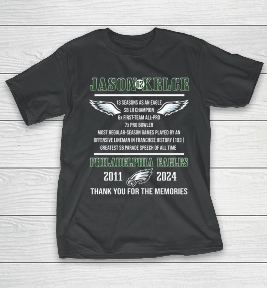Jason Kelce 62 Philadelphia Eagles 2011 2024 Thank You T-Shirt
