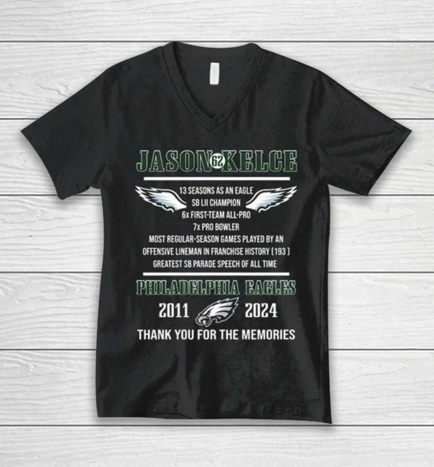 Jason Kelce 62 Philadelphia Eagles 2011 2024 Thank You Unisex V-Neck T-Shirt