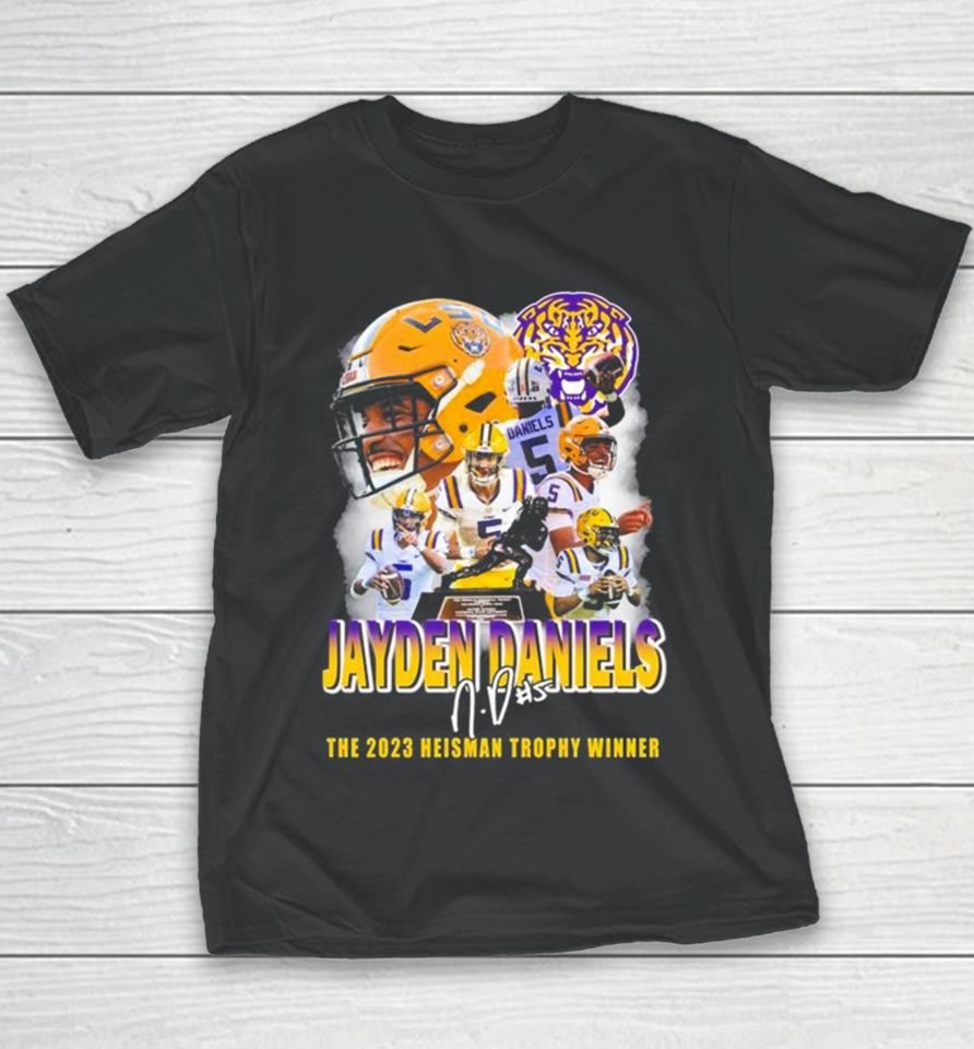 Jayden Daniels Lsu Tigers The 2023 Heisman Trophy Winner Signature Youth T-Shirt