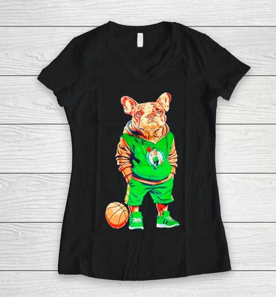 Jaylen Brown Bulldog Wearing Celtics Boston Women V-Neck T-Shirt