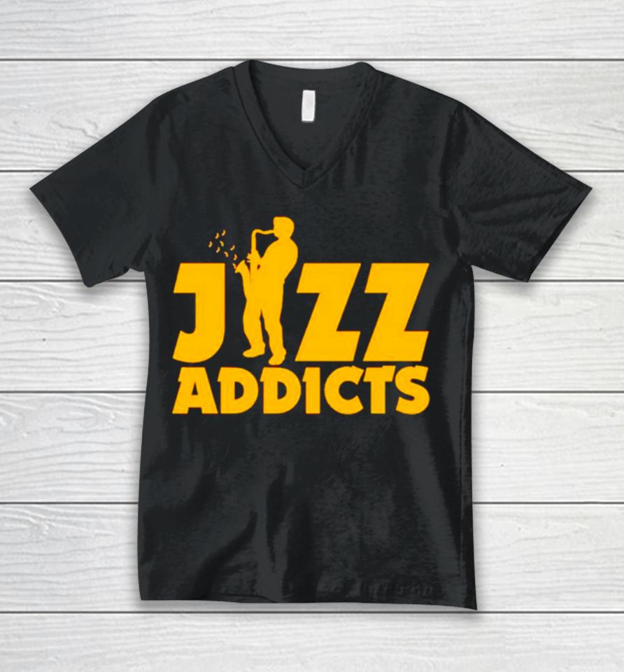 Jazz Addicts With Saxophone Unisex V-Neck T-Shirt
