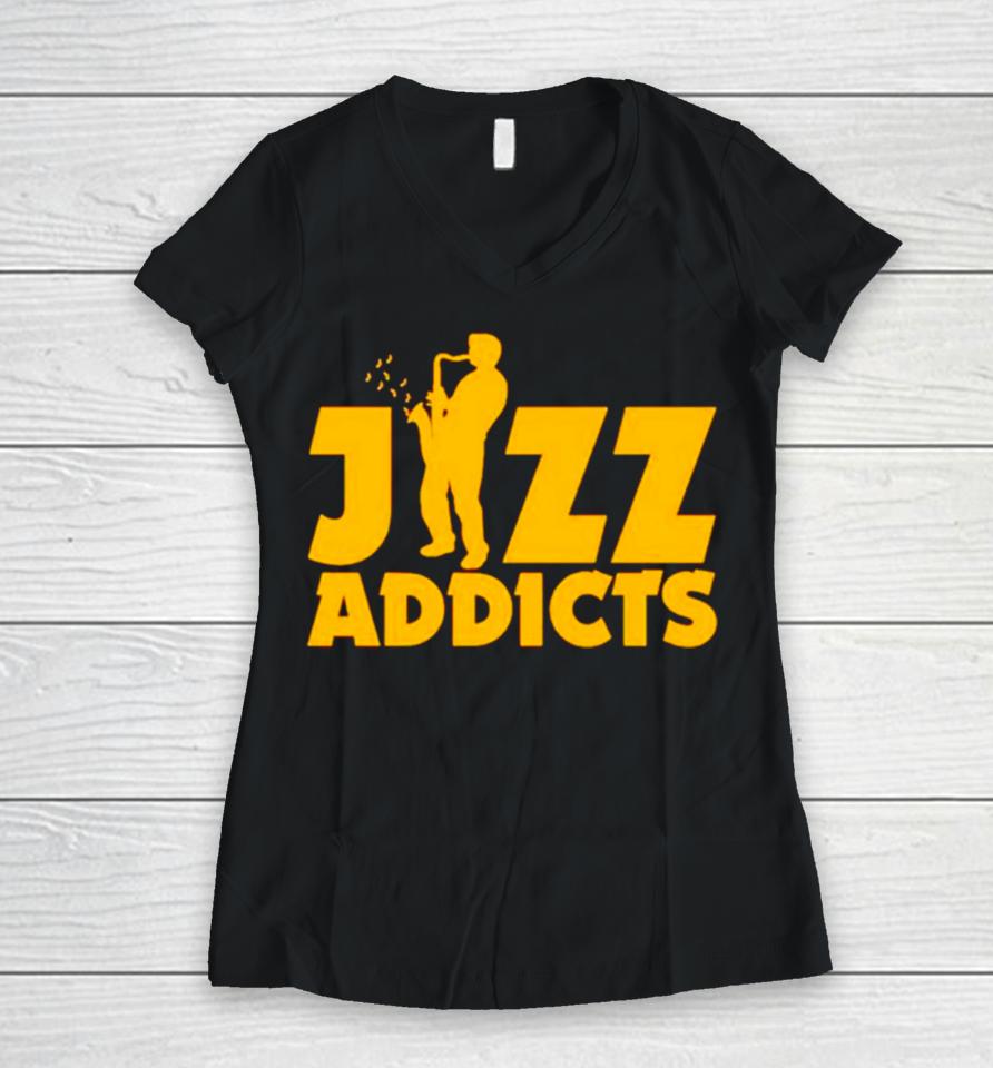 Jazz Addicts With Saxophone Women V-Neck T-Shirt