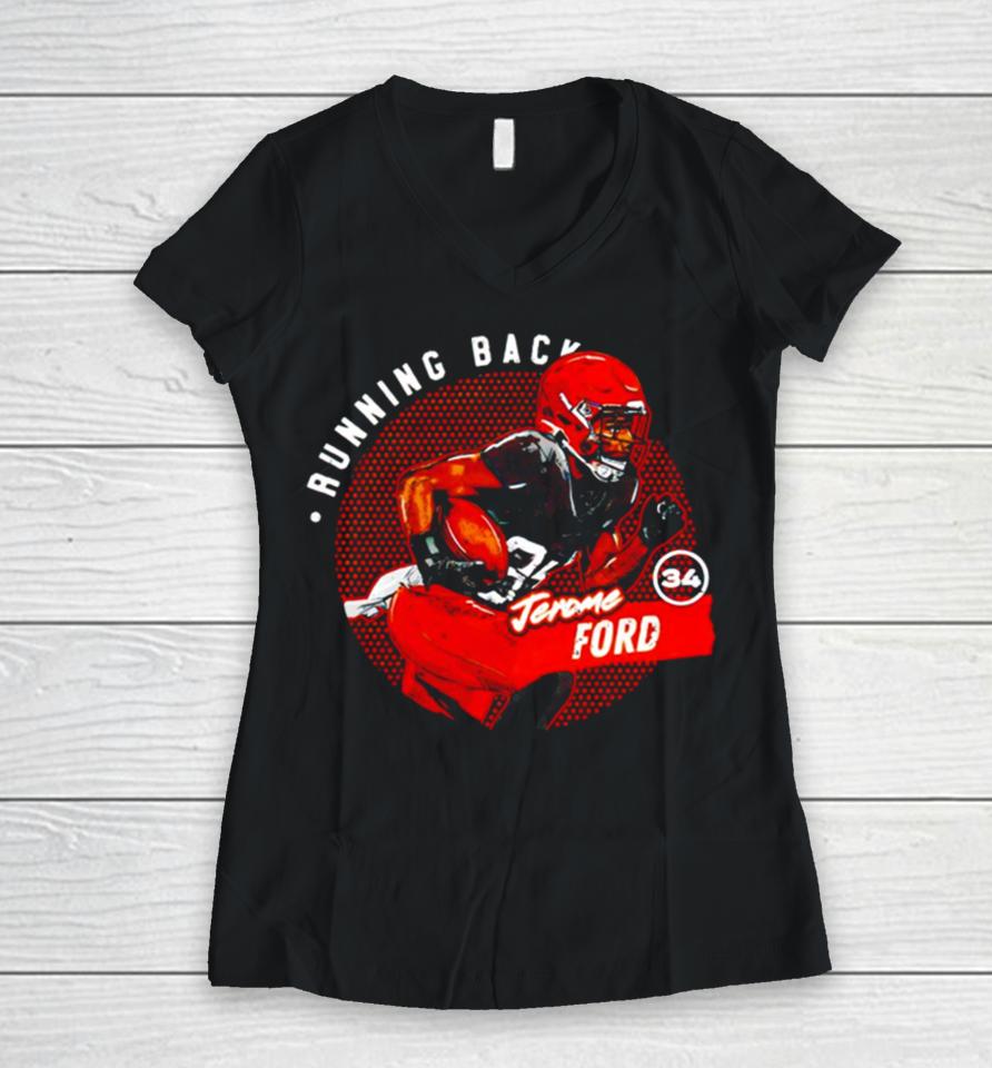 Jerome Ford Cleveland Browns Dots Vintage Women V-Neck T-Shirt