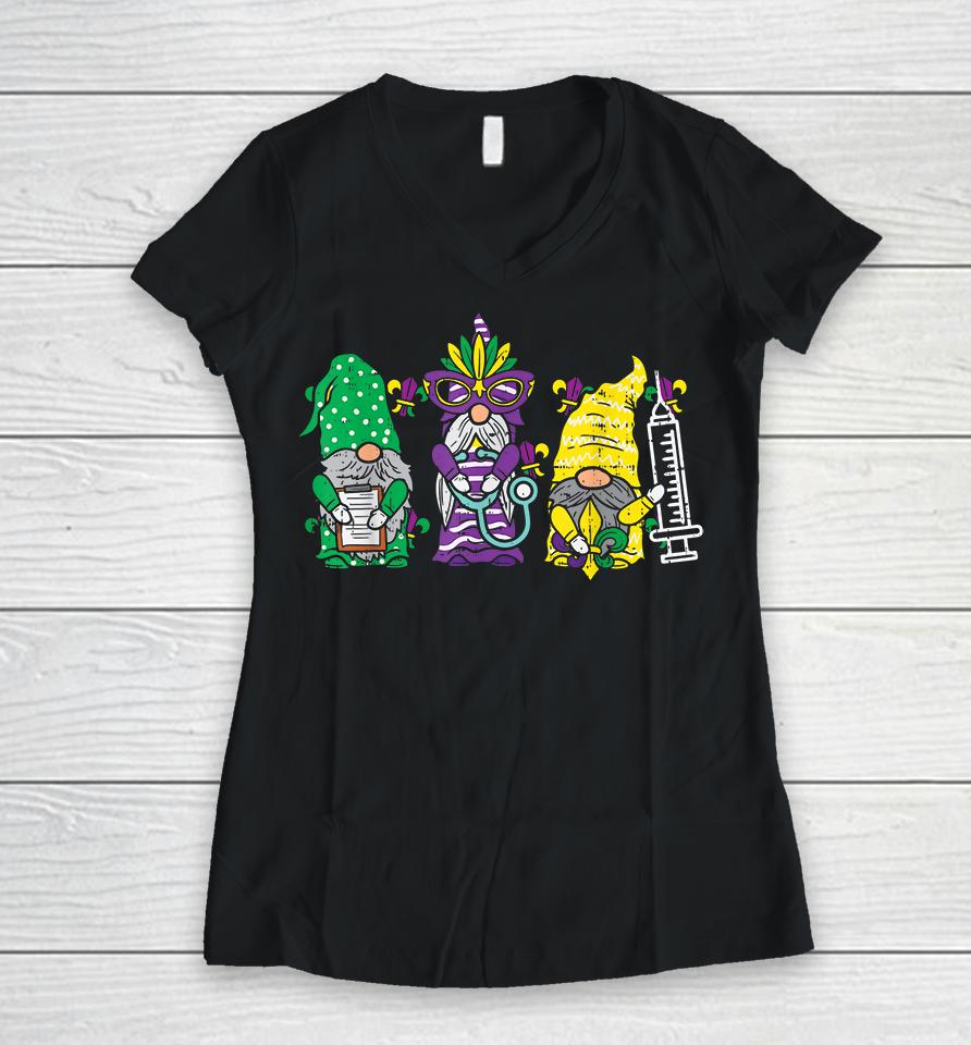Jester Gnomes Nurse Mardi Gras Women V-Neck T-Shirt