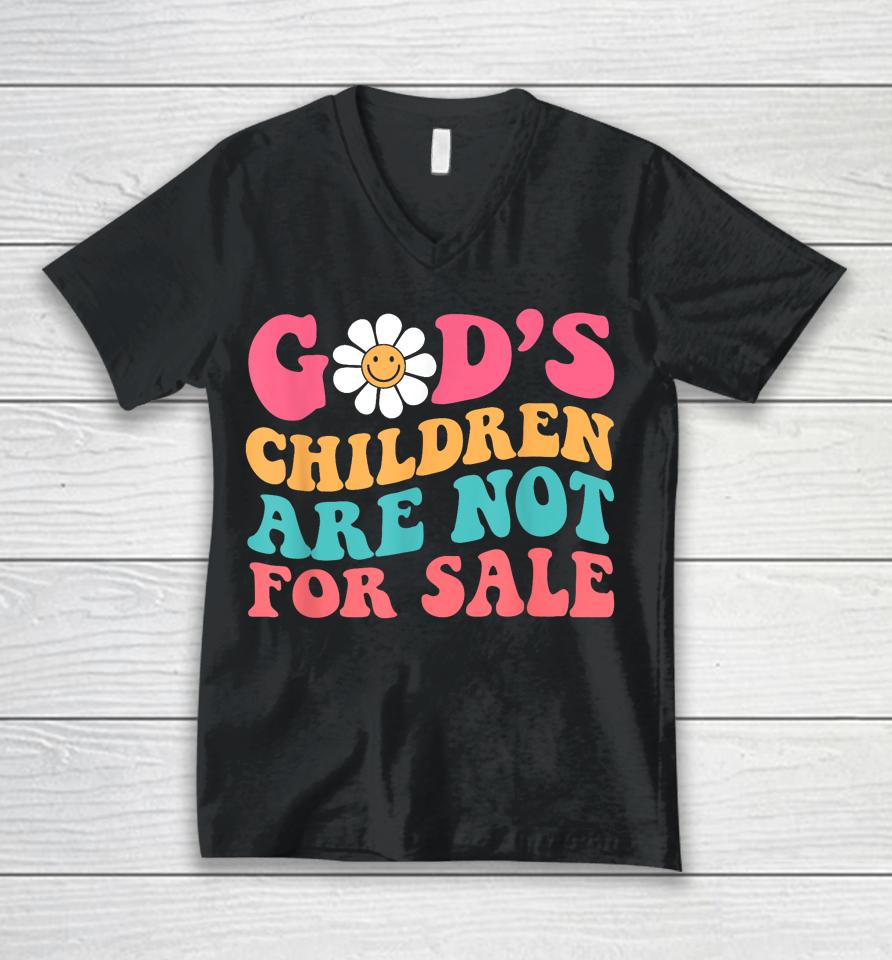 Jesus Christ Gods Children Are Not For Sale Christian Faith Unisex V-Neck T-Shirt