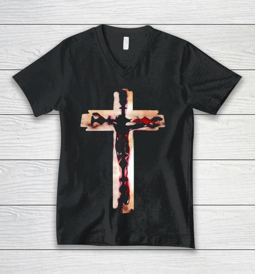 Jesus Cross Razorblade Unisex V-Neck T-Shirt