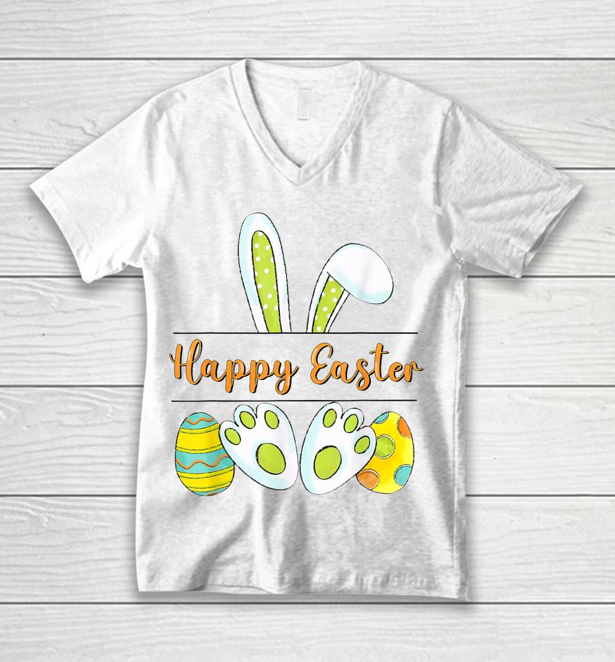 Jesus Floral Happy Easter Bunny Cute Leopard Unisex V-Neck T-Shirt