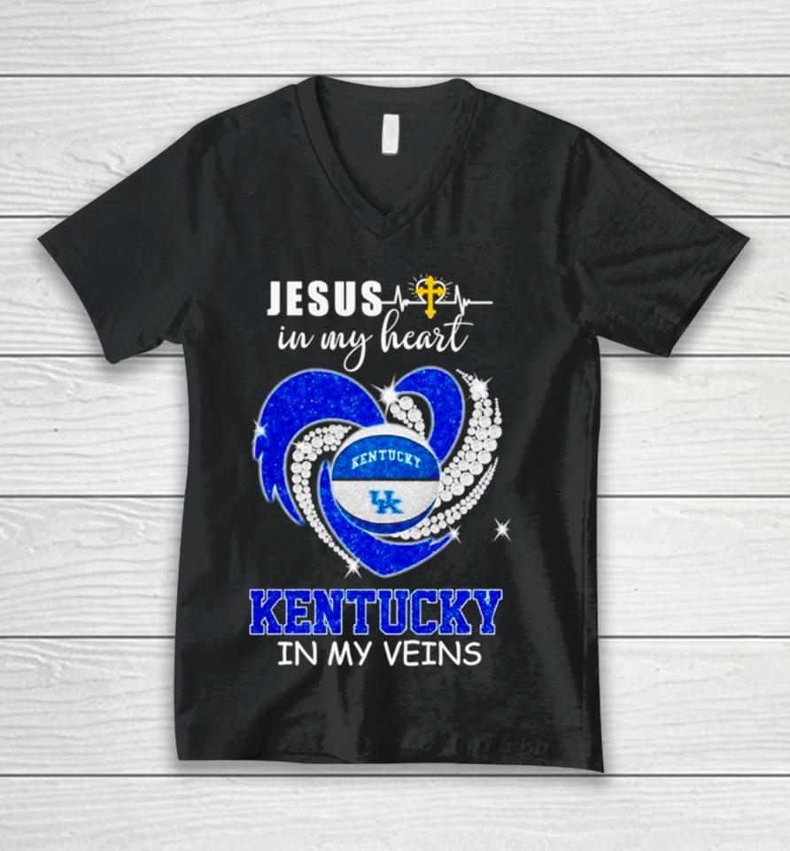 Jesus In My Heart Kentucky In My Veins 2024 Unisex V-Neck T-Shirt