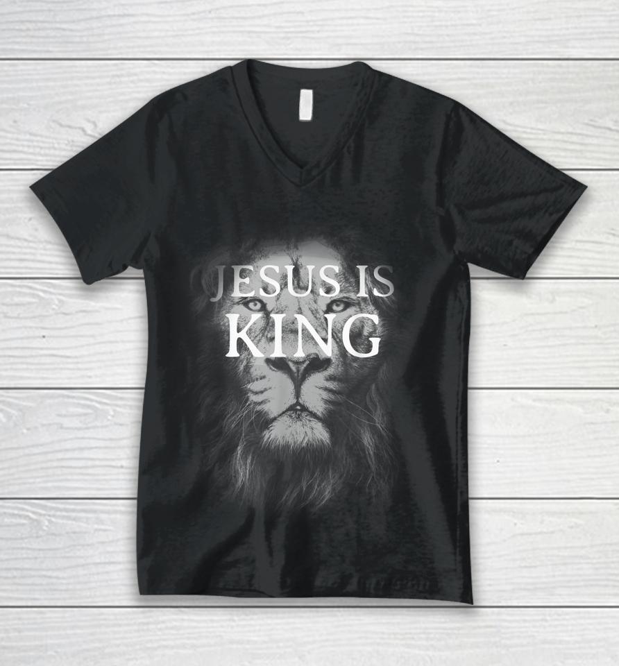 Jesus Is King Lion Christian Unisex V-Neck T-Shirt