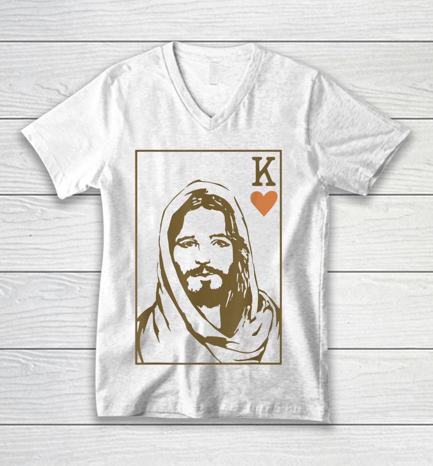 Jesus King Of Hearts Card Christian Unisex V-Neck T-Shirt