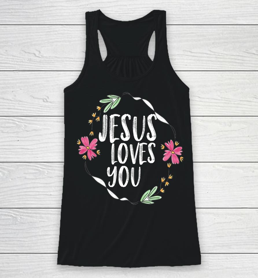 Jesus Loves You Flower Graphic Racerback Tank