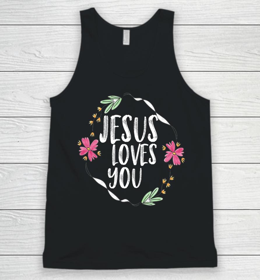 Jesus Loves You Flower Graphic Unisex Tank Top