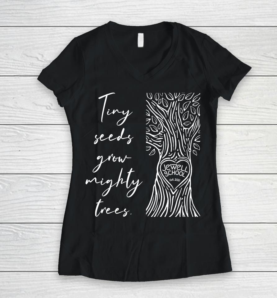 Jewell School Tree No Border Tiny Trees Women V-Neck T-Shirt