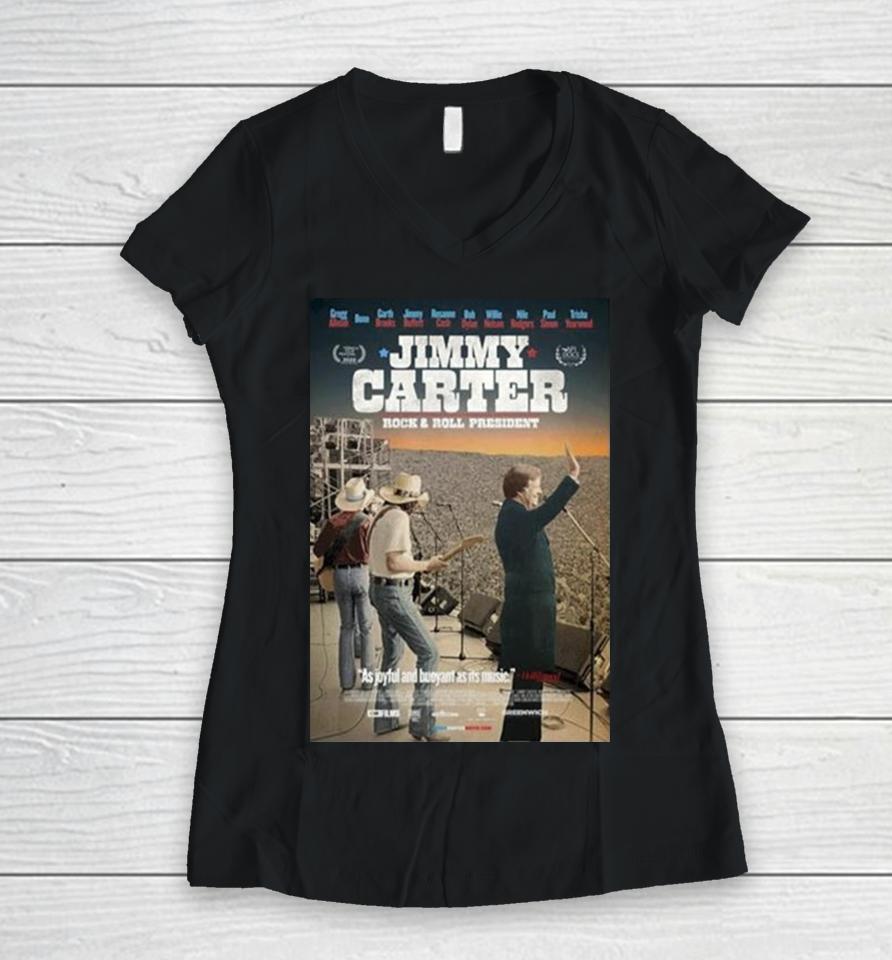 Jimmy Carter Rock And Roll President Gregg Allman Bono Movie Women V-Neck T-Shirt