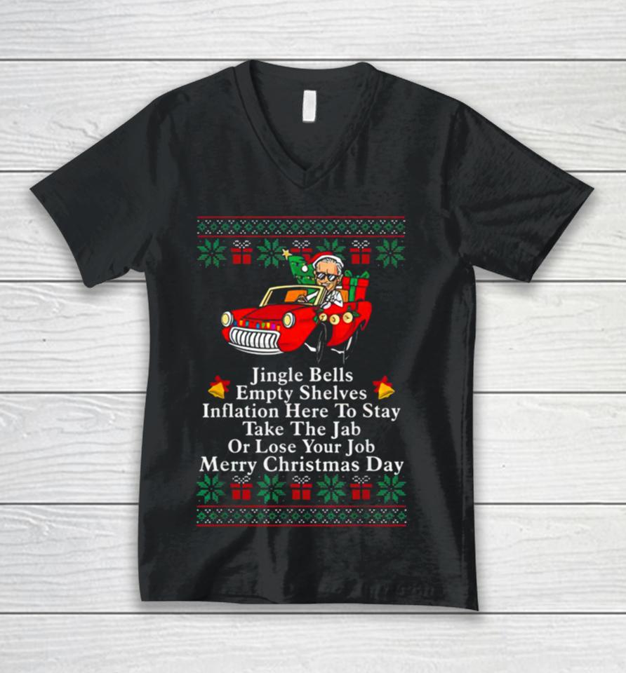 Jingle Joe Biden Meme Sarcastic Empty Shelves Inflation Christmas Unisex V-Neck T-Shirt