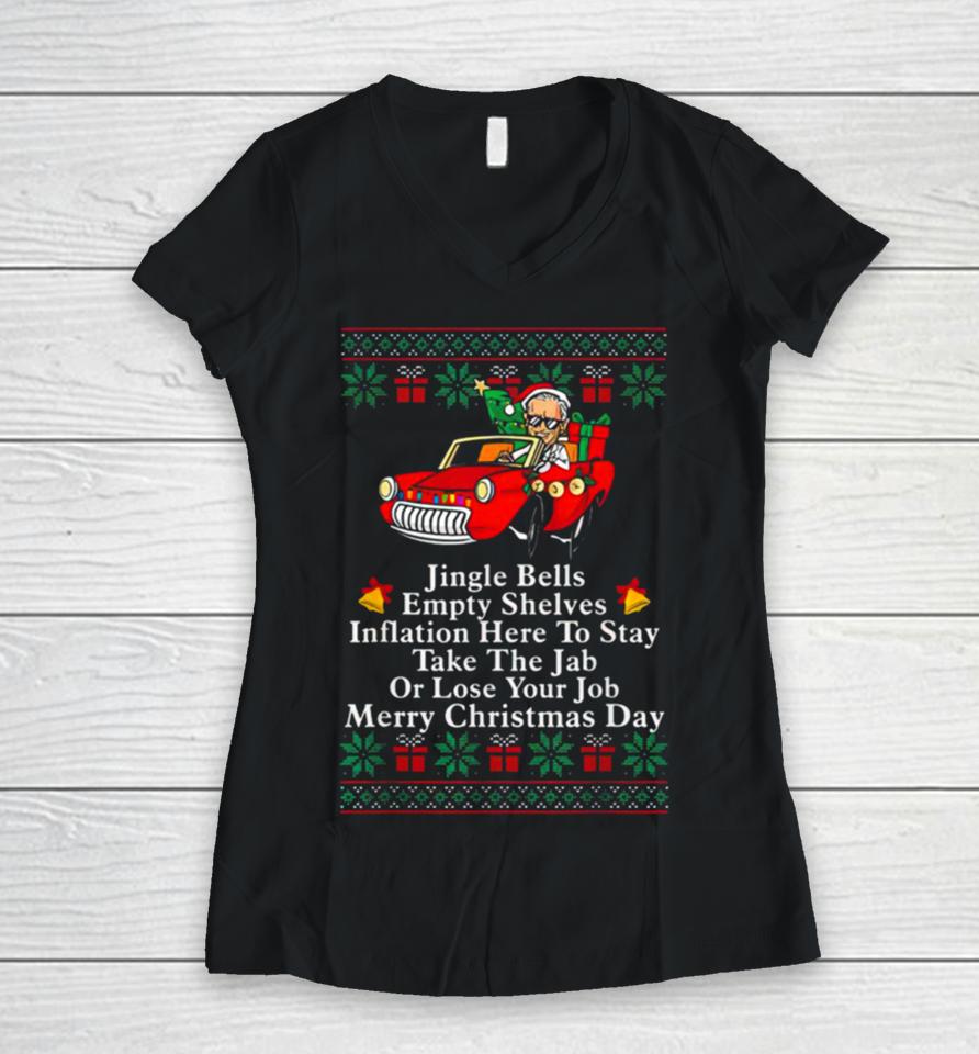 Jingle Joe Biden Meme Sarcastic Empty Shelves Inflation Christmas Women V-Neck T-Shirt
