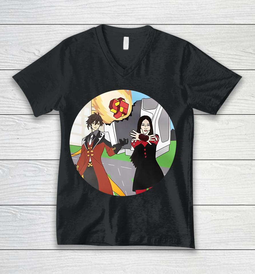 Jisoo Blackpink And Zhongli Unisex V-Neck T-Shirt
