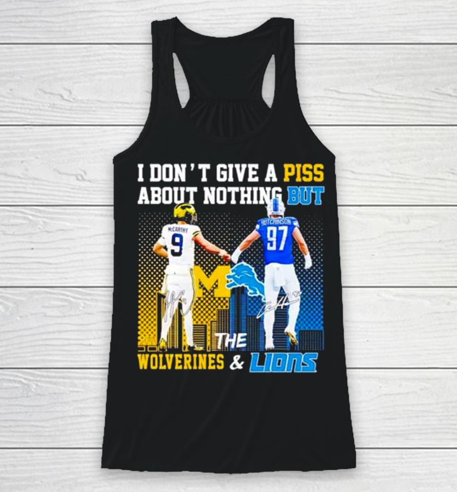 J.j Mccarthy And Aidan Hutchinson I Don’t Give A Piss About Nothing But The Wolverines And Lions Racerback Tank