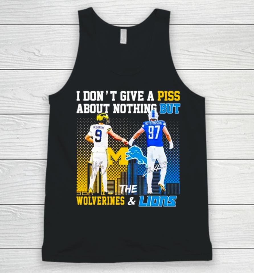 J.j Mccarthy And Aidan Hutchinson I Don’t Give A Piss About Nothing But The Wolverines And Lions Unisex Tank Top