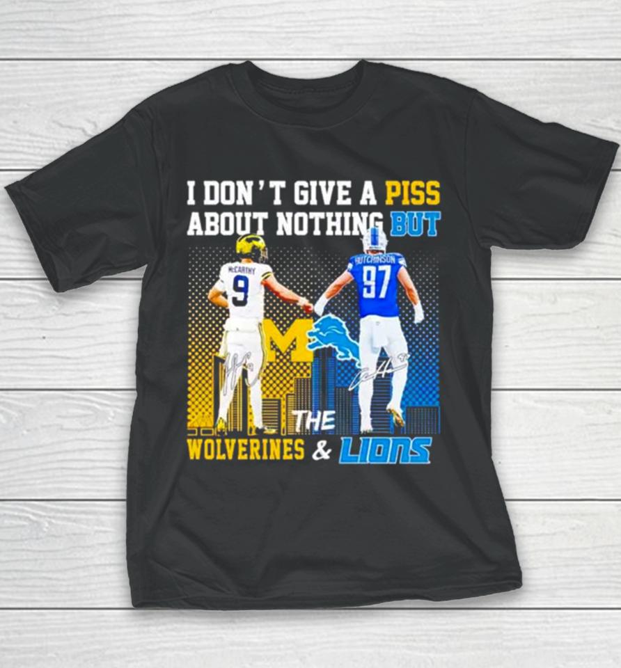 J.j Mccarthy And Aidan Hutchinson I Don’t Give A Piss About Nothing But The Wolverines And Lions Youth T-Shirt