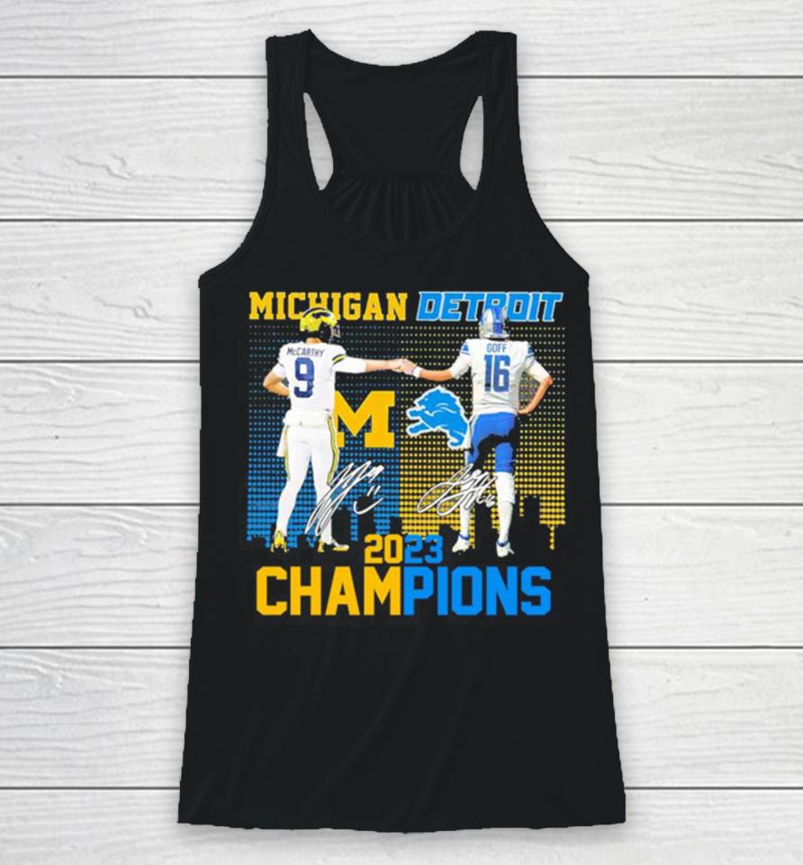 J.j Mccarthy And Jared Goff Michigan Wolverines And Detroit Lions 2023 Champions Signatures Racerback Tank