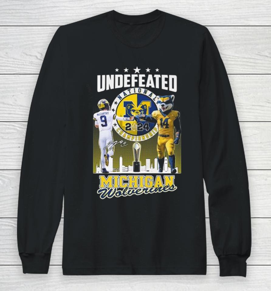J.j. Mccarthy And Mascot Undefeated National Champions Michigan Wolverines Signature Long Sleeve T-Shirt