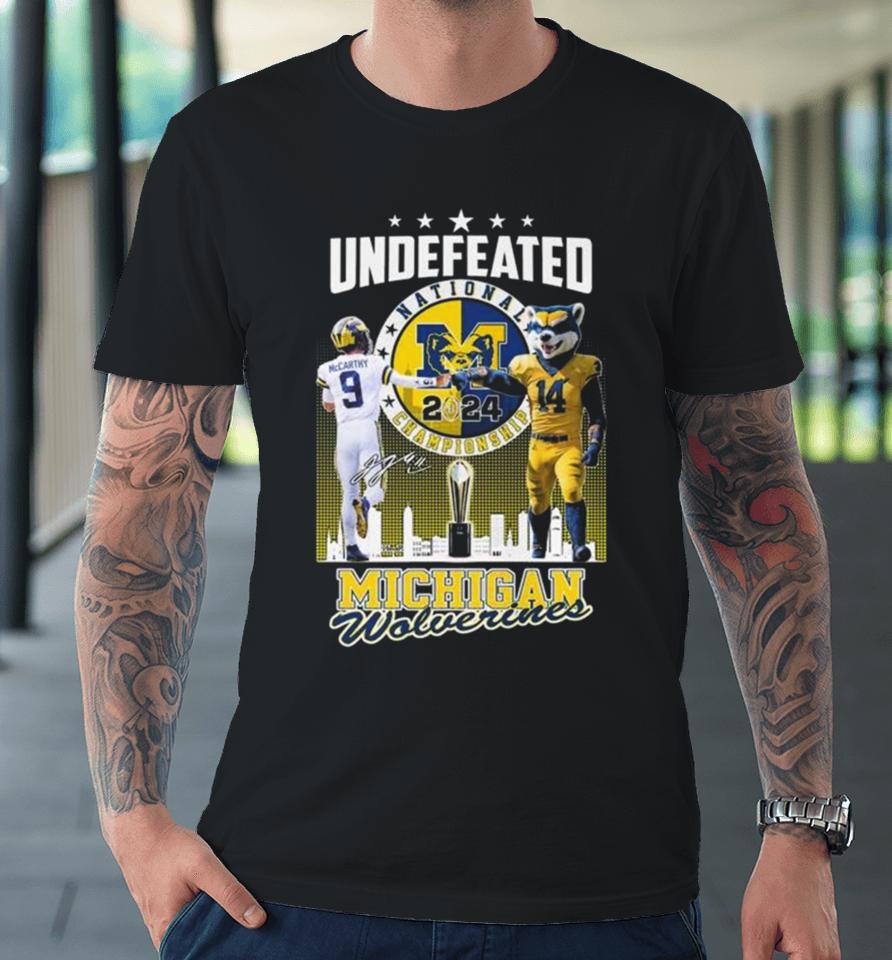 J.j. Mccarthy And Mascot Undefeated National Champions Michigan Wolverines Signature Premium T-Shirt