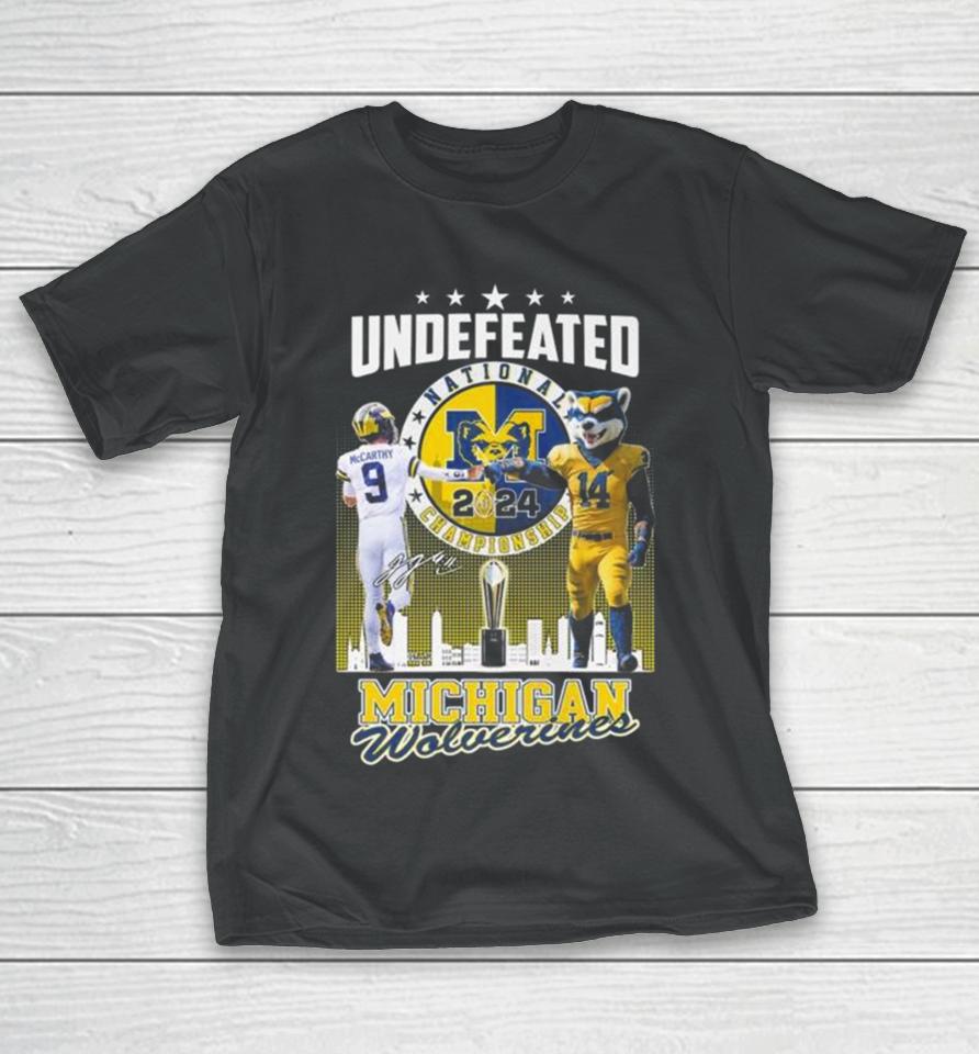 J.j. Mccarthy And Mascot Undefeated National Champions Michigan Wolverines Signature T-Shirt