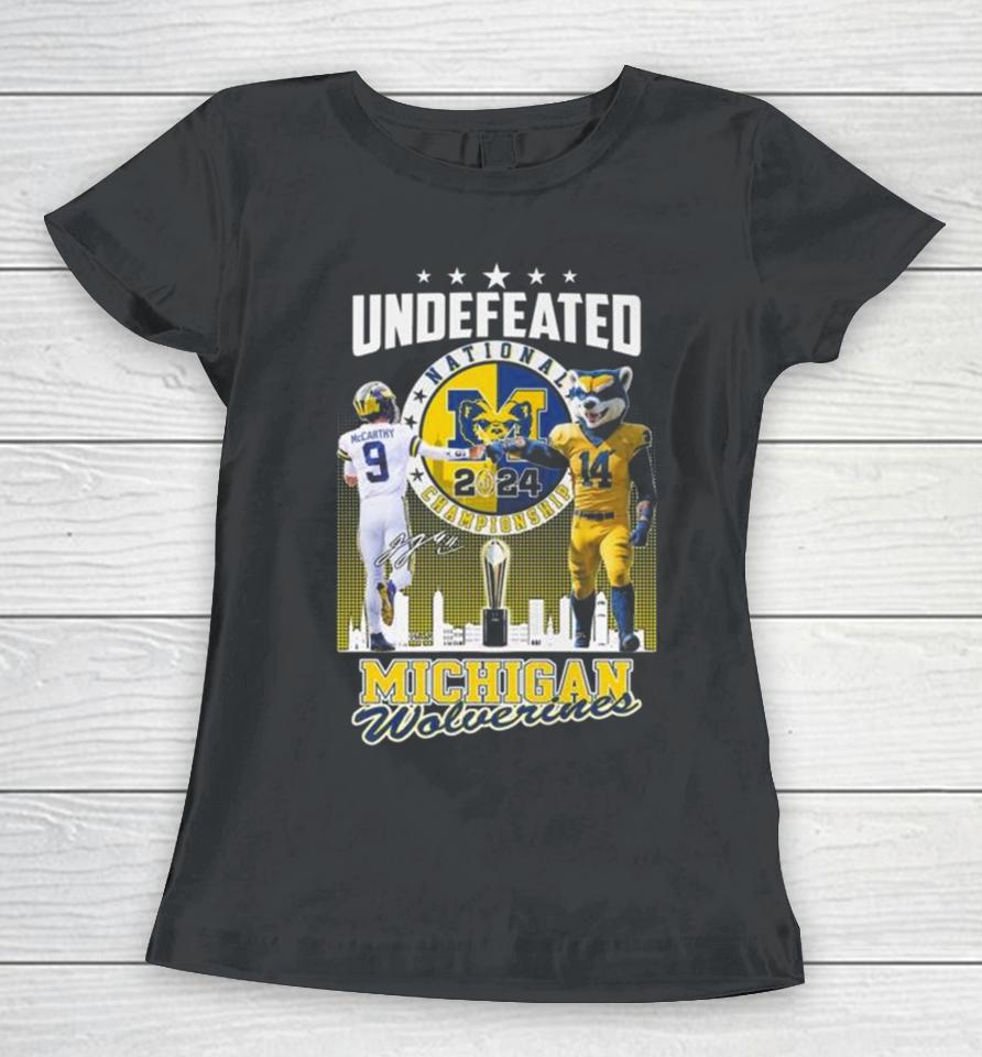 J.j. Mccarthy And Mascot Undefeated National Champions Michigan Wolverines Signature Women T-Shirt