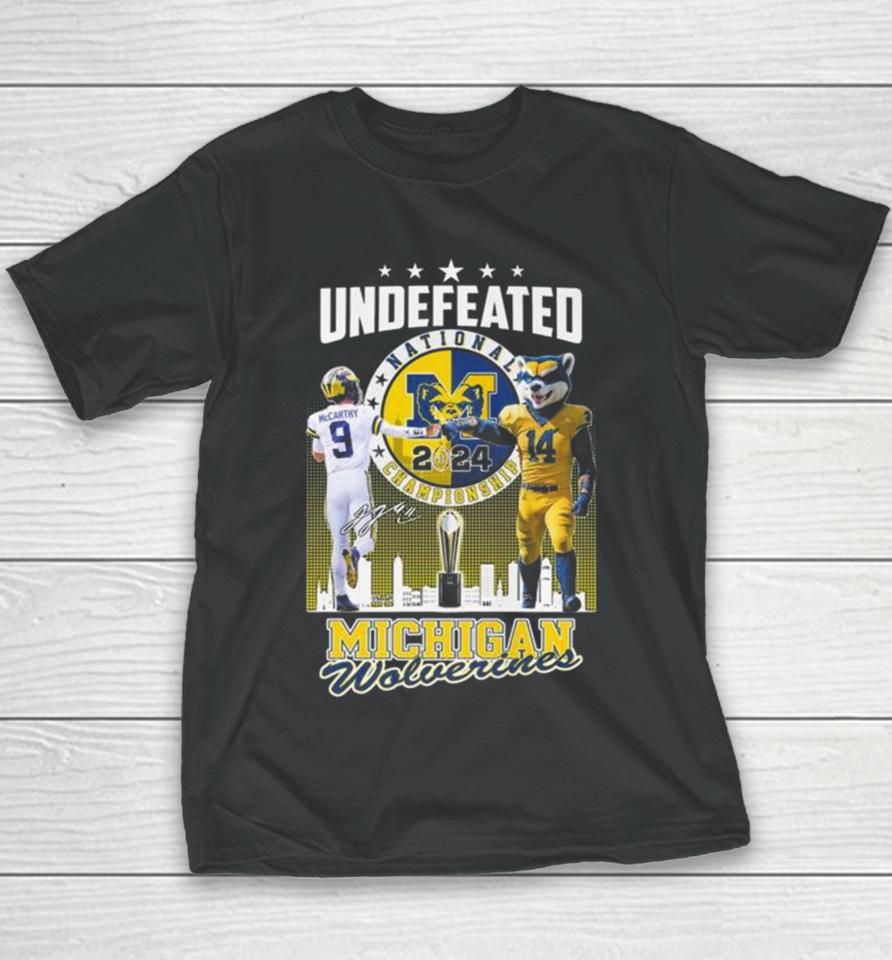 J.j. Mccarthy And Mascot Undefeated National Champions Michigan Wolverines Signature Youth T-Shirt