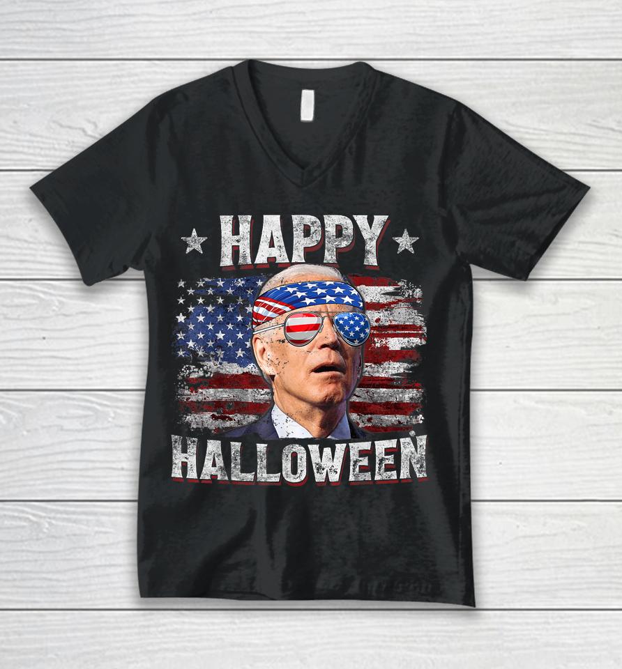 Joe Biden 4Th Of July Shirt Happy Halloween Us American Flag Unisex V-Neck T-Shirt