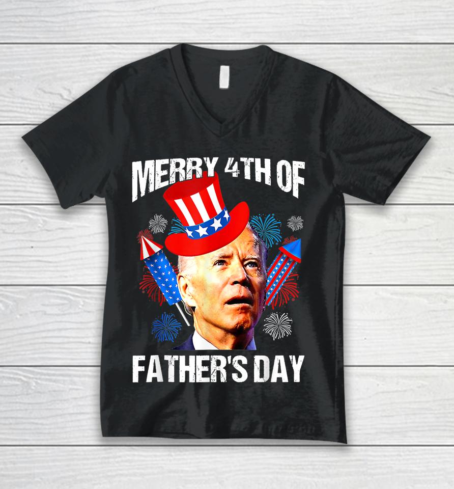 Joe Biden Confused Merry 4Th Of Fathers Day Fourth Of July Unisex V-Neck T-Shirt