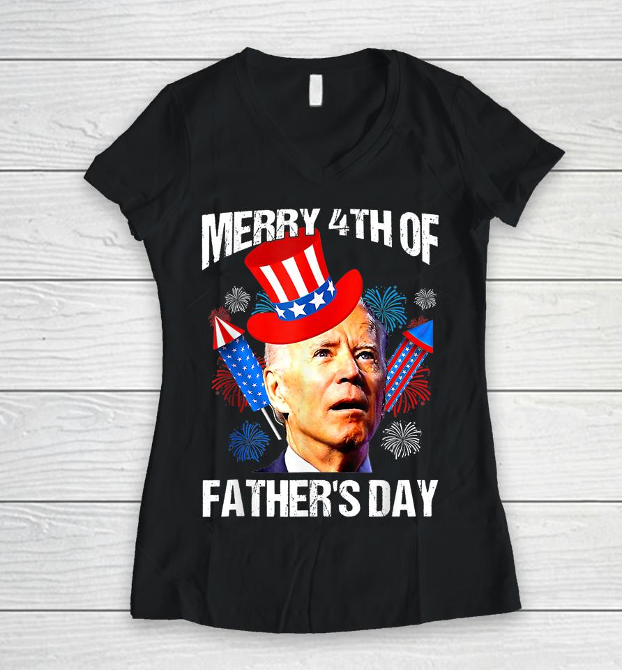 Joe Biden Confused Merry 4Th Of Fathers Day Fourth Of July Women V-Neck T-Shirt