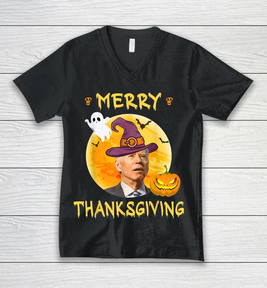 Joe Biden Confused Merry Thanksgiving For Halloween Unisex V-Neck T-Shirt