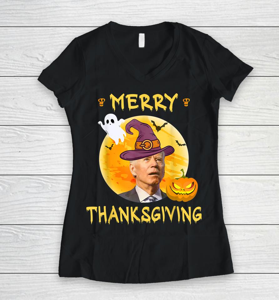 Joe Biden Confused Merry Thanksgiving For Halloween Women V-Neck T-Shirt