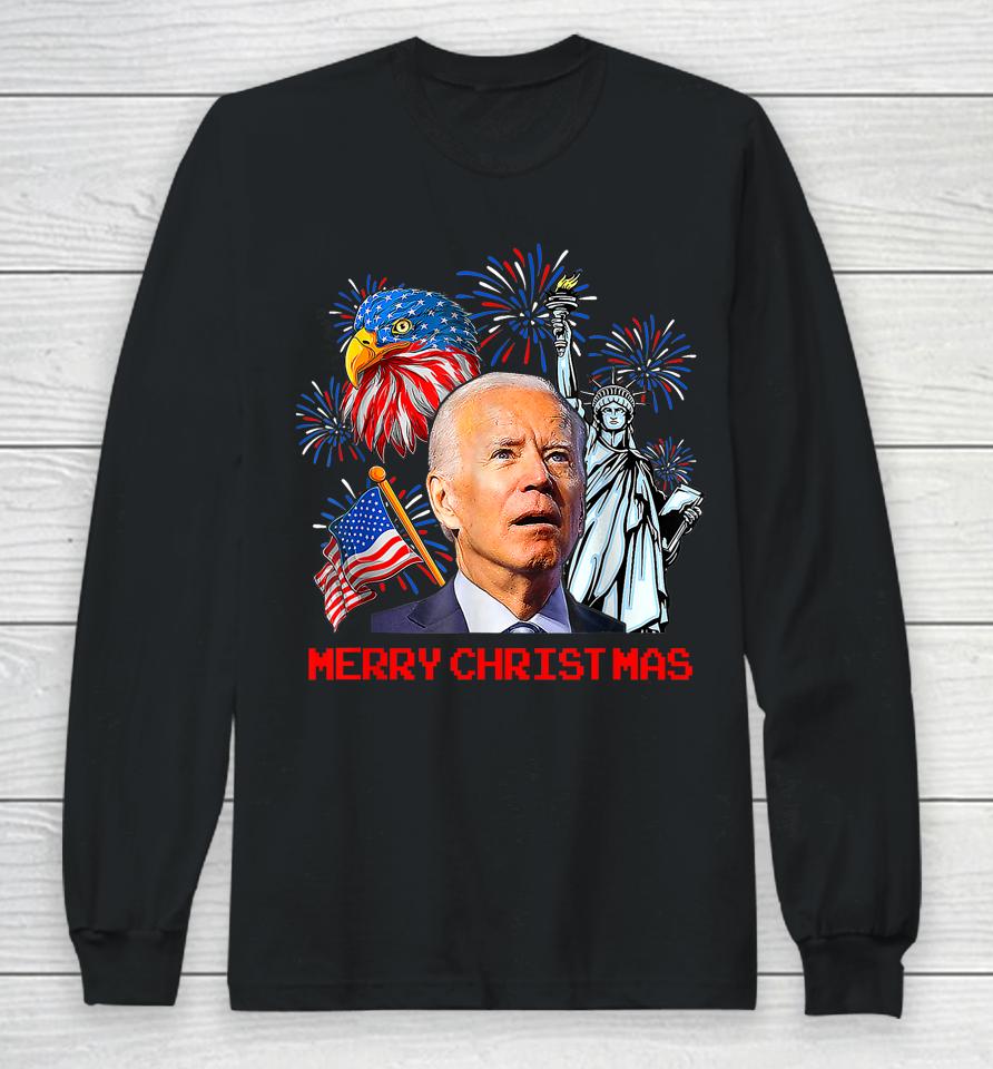 Joe Biden Confused Patriotic Merry Christmas For 4Th Of July Long Sleeve T-Shirt